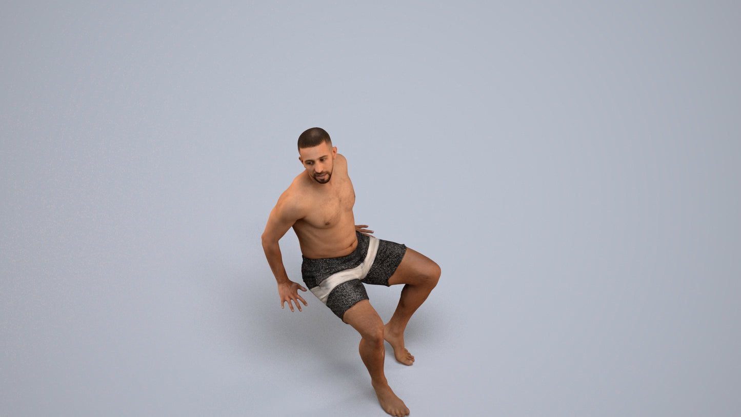 3D people model man pool, scanned human for 3ds Max rendering, back view render