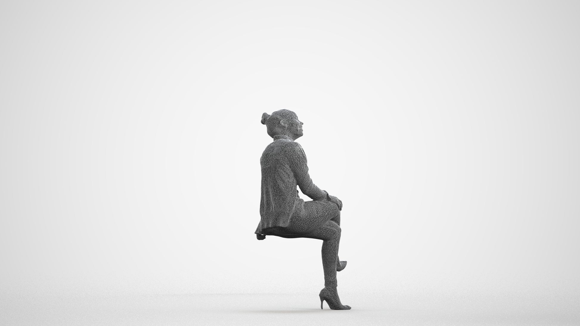 scanned 3D woman business sitting, photogrammetry people for Enscape and V-Ray, wireframe front view