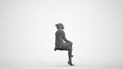 scanned 3D woman business sitting, photogrammetry people for Enscape and V-Ray, wireframe front view