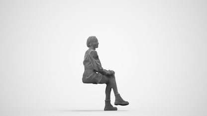 3D people model woman casual sitting, scanned human for 3ds Max rendering, wireframe side view
