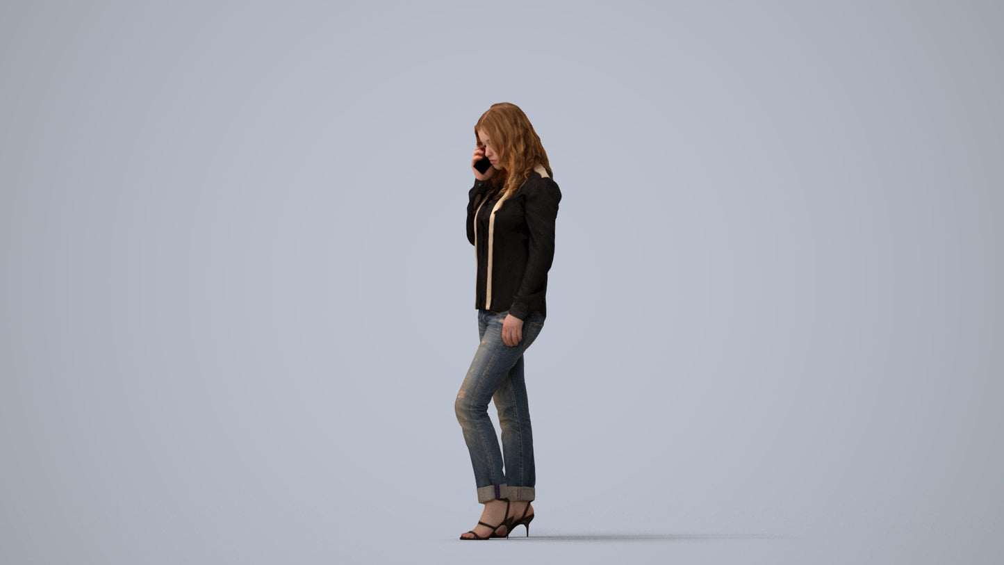 realistic 3D people woman casual walking, render-ready for V-Ray and Corona, FBX OBJ, three-quarter view render