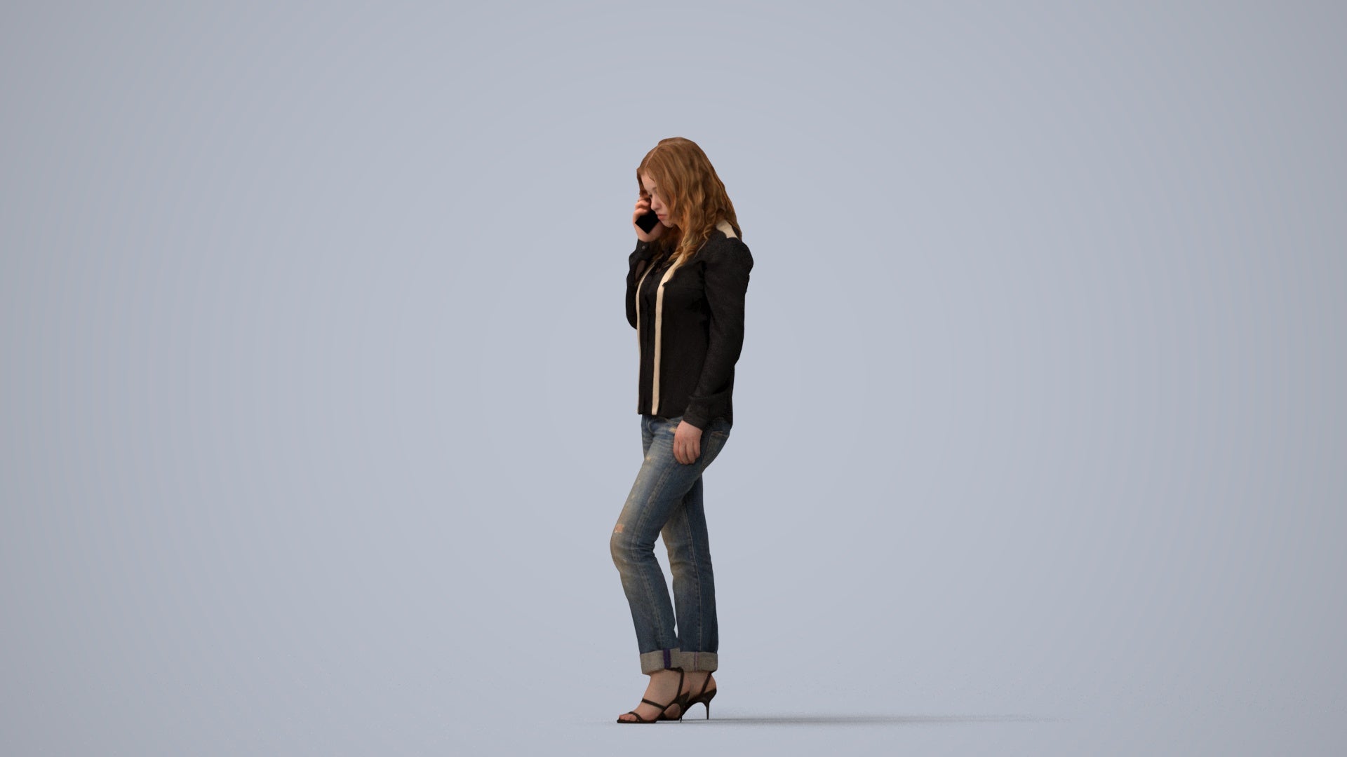 realistic 3D people woman casual walking, render-ready for V-Ray and Corona, FBX OBJ, three-quarter view render