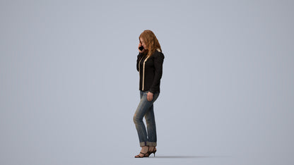 realistic 3D people woman casual walking, render-ready for V-Ray and Corona, FBX OBJ, three-quarter view render