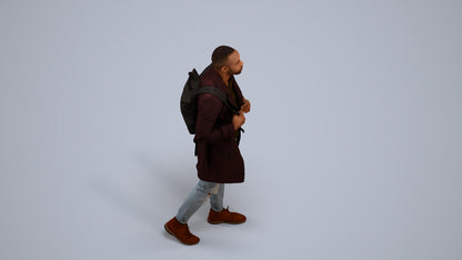 3D people model man casual walking, scanned human for 3ds Max rendering, back view render