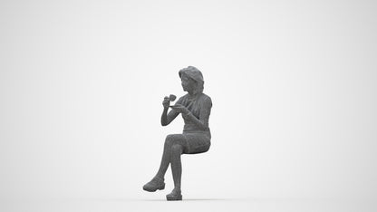 photogrammetry 3D woman business sitting, realistic human model archviz FBX, wireframe back view