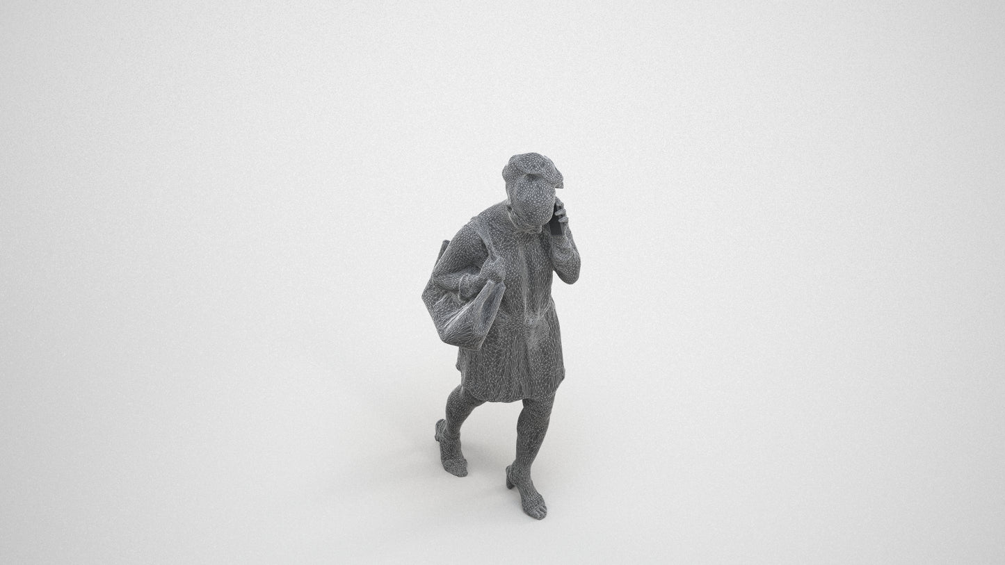 3D people model woman casual walking, scanned human for 3ds Max rendering, wireframe three-quarter view