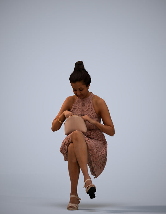 realistic 3D woman formal sitting, scanned archviz people for Blender and 3ds Max