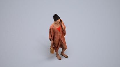 3D human model woman standing, photogrammetry scanned person for archviz, back view render