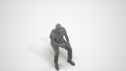 3D people model senior man casual sitting, scanned human for 3ds Max rendering, wireframe three-quarter view
