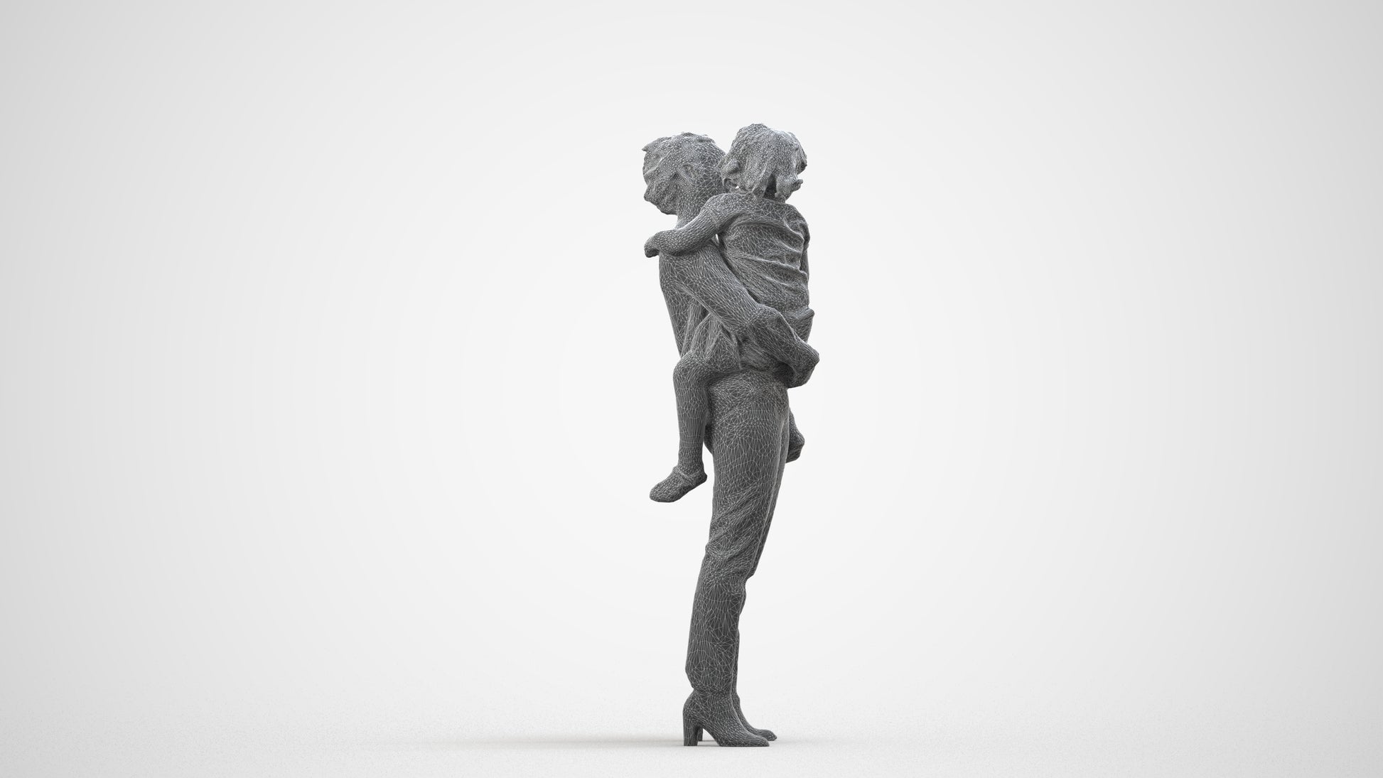realistic 3D people girl casual kids, render-ready for V-Ray and Corona, FBX OBJ, wireframe side view