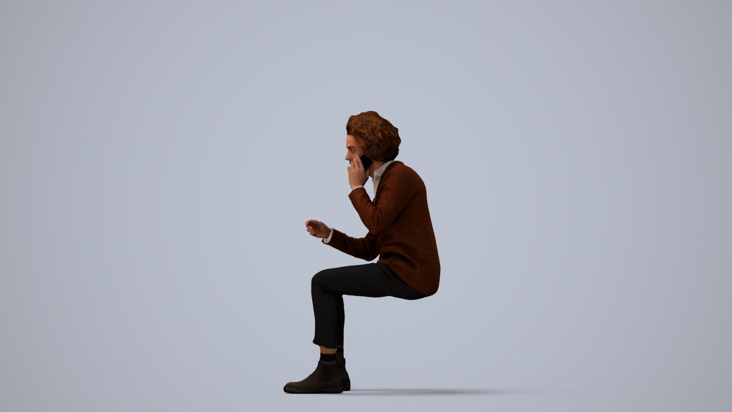 3D scanned man sitting business, photorealistic archviz people for Enscape and SketchUp, three-quarter view render