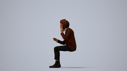 3D scanned man sitting business, photorealistic archviz people for Enscape and SketchUp, three-quarter view render