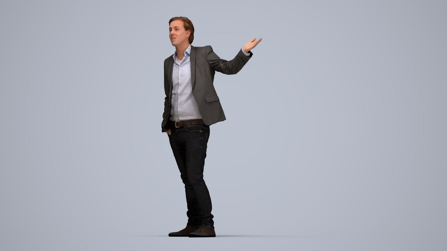 photogrammetry 3D man business, realistic human model archviz FBX, top-down view render