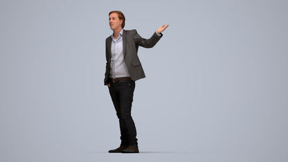 photogrammetry 3D man business, realistic human model archviz FBX, top-down view render