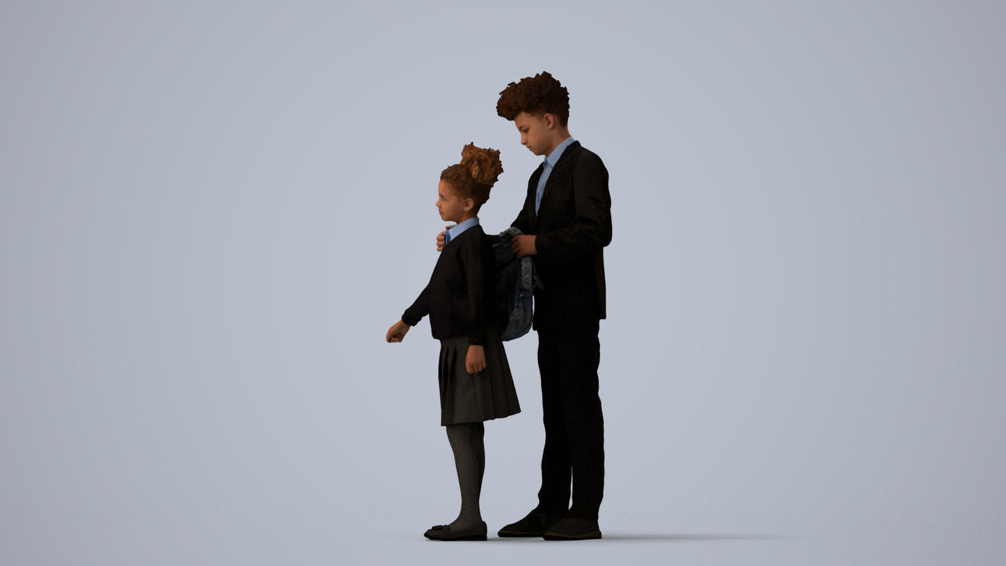 photogrammetry 3D girl kids, realistic human model archviz FBX, three-quarter view render