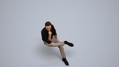 realistic 3D man casual sitting, scanned archviz people for Blender and 3ds Max, back view render
