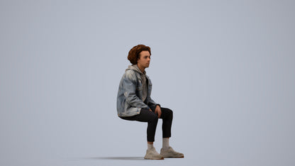 realistic 3D man casual sitting, scanned archviz people for Blender and 3ds Max, side view render