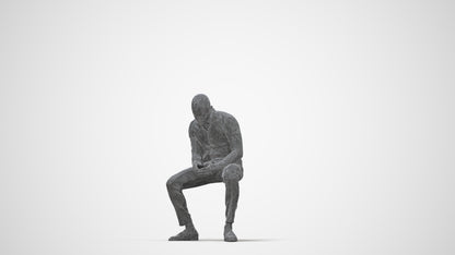 3D people model man business sitting, scanned human for 3ds Max rendering, wireframe back view