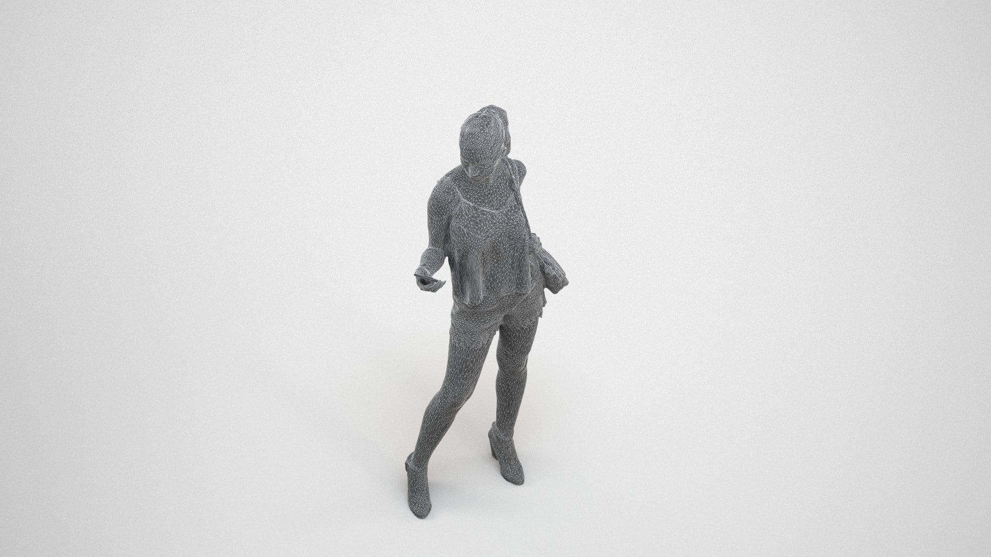 photogrammetry 3D girl casual standing, realistic human model archviz FBX, wireframe three-quarter view
