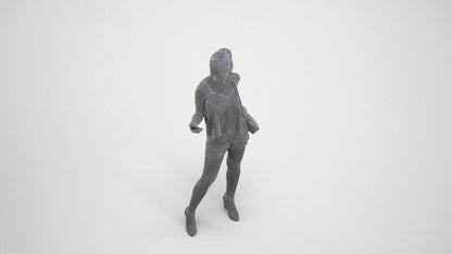 photogrammetry 3D girl casual standing, realistic human model archviz FBX, wireframe three-quarter view