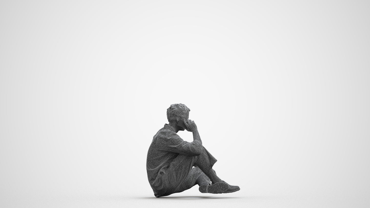 realistic 3D people man casual sitting, render-ready for V-Ray and Corona, FBX OBJ, wireframe front view