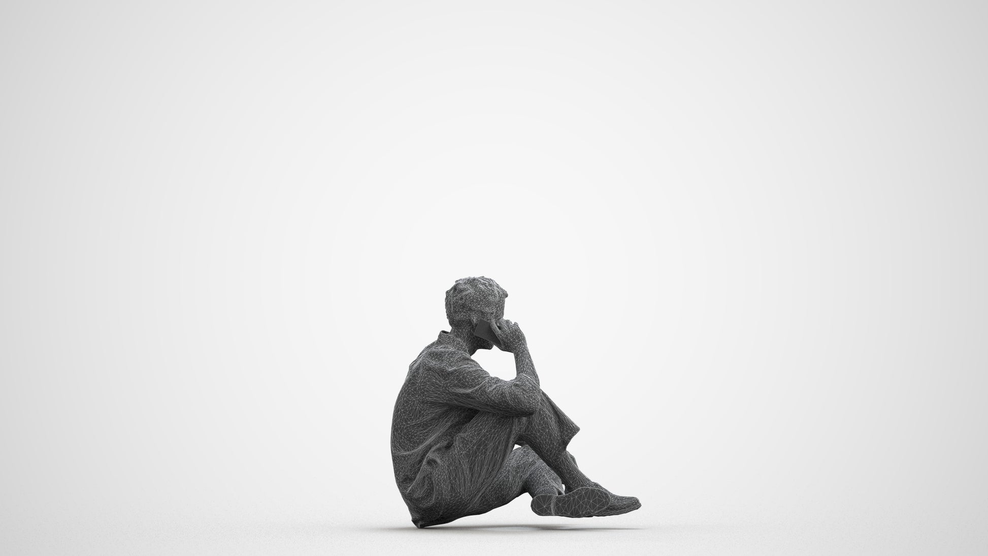 realistic 3D people man casual sitting, render-ready for V-Ray and Corona, FBX OBJ, wireframe front view