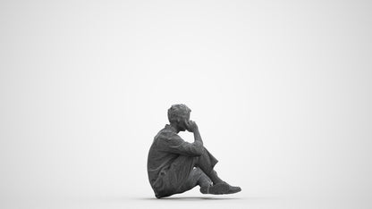realistic 3D people man casual sitting, render-ready for V-Ray and Corona, FBX OBJ, wireframe front view