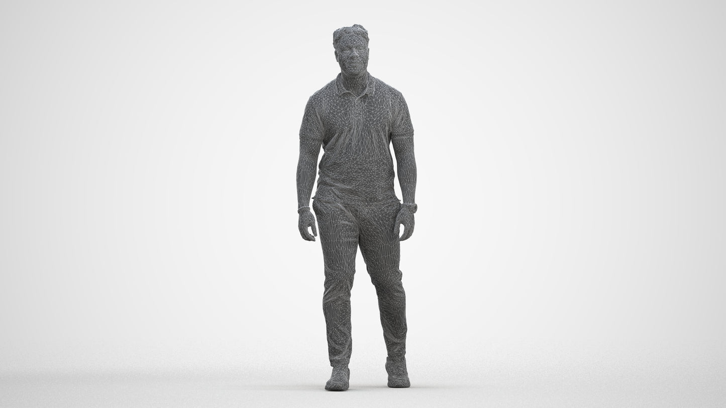 realistic 3D people man casual walking, render-ready for V-Ray and Corona, FBX OBJ, three-quarter front view render