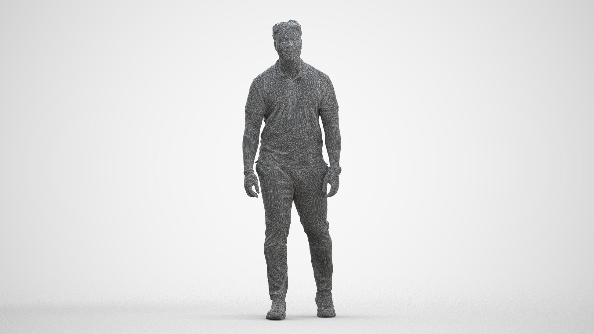realistic 3D people man casual walking, render-ready for V-Ray and Corona, FBX OBJ, three-quarter front view render