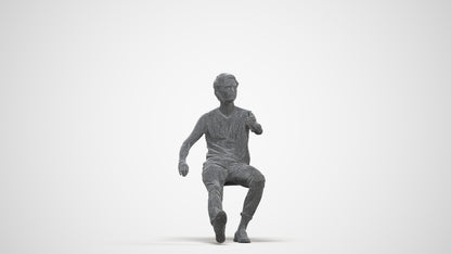 3D people model man casual sitting, scanned human for 3ds Max rendering, three-quarter front view render