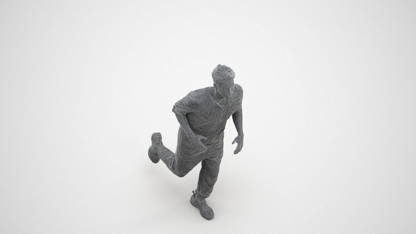 scanned 3D man casual sport, photogrammetry people for Enscape and V-Ray, wireframe three-quarter view
