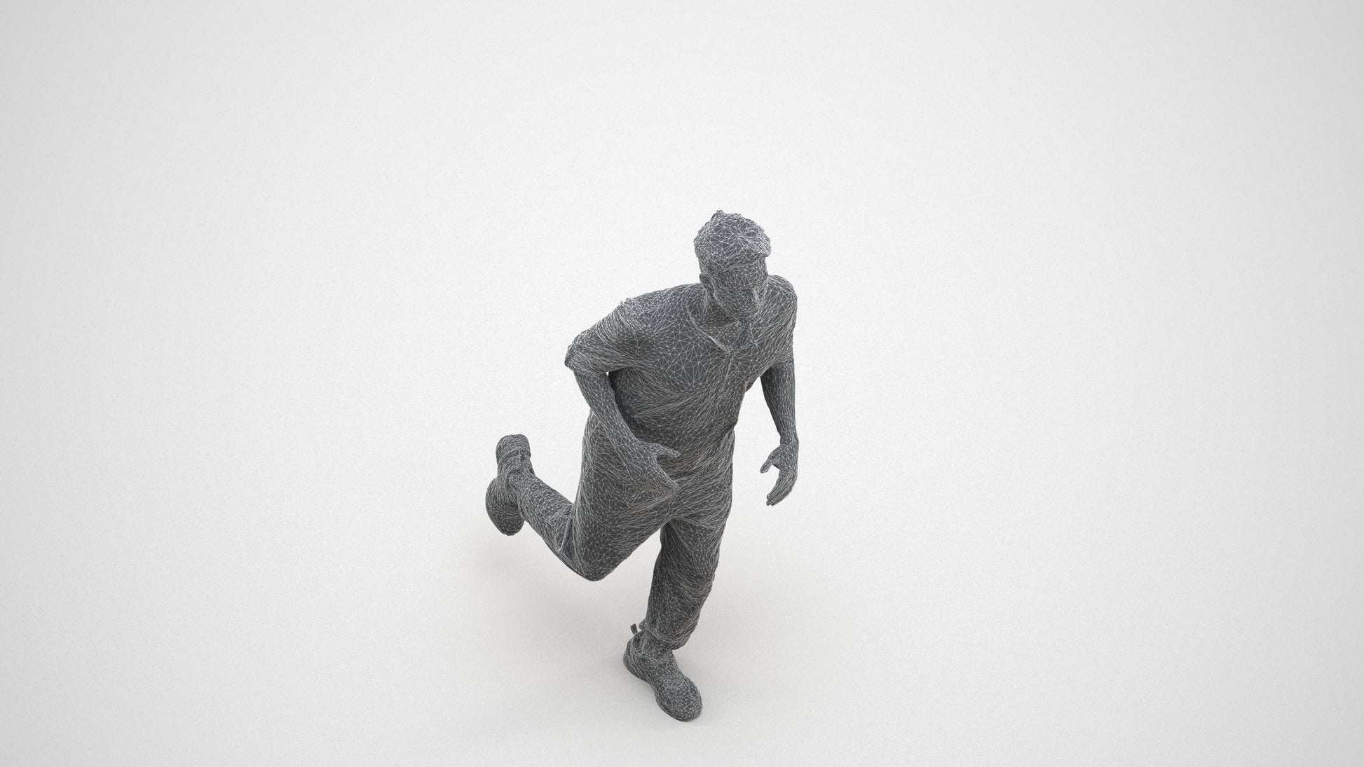 scanned 3D man casual sport, photogrammetry people for Enscape and V-Ray, wireframe three-quarter view