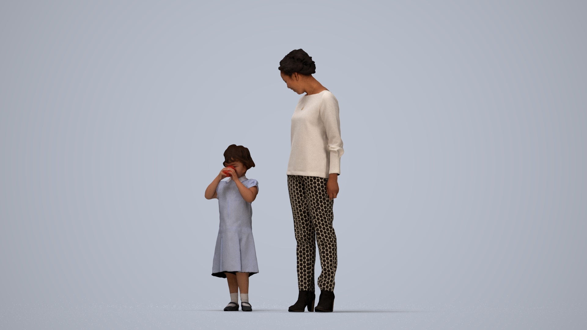 scanned 3D girl casual kids, photogrammetry people for Enscape and V-Ray, top-down view render