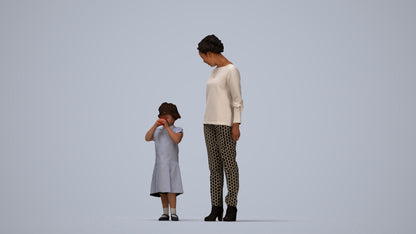 scanned 3D girl casual kids, photogrammetry people for Enscape and V-Ray, top-down view render