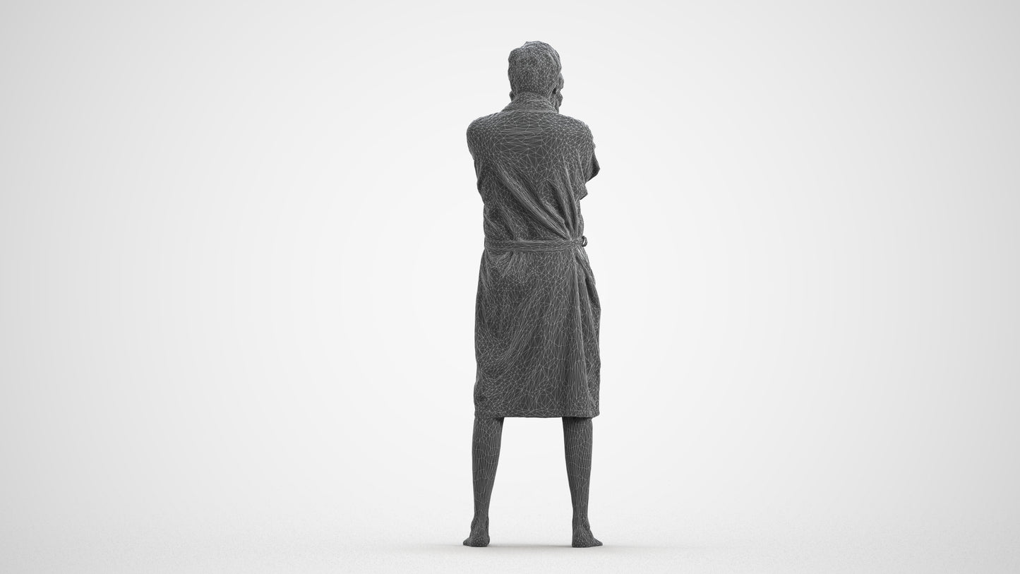 realistic 3D man bathroom, scanned archviz people for Blender and 3ds Max, wireframe front view