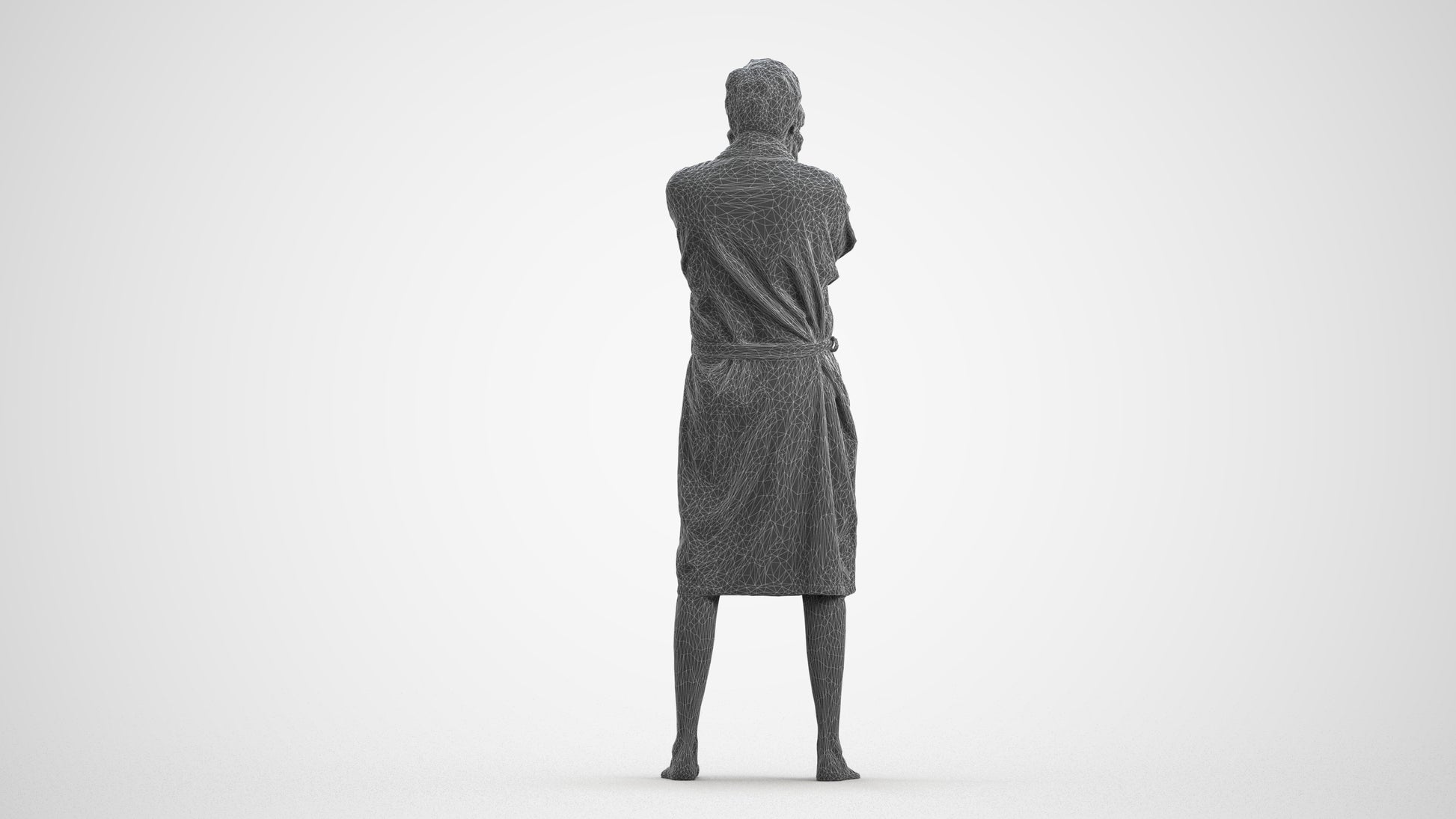 realistic 3D man bathroom, scanned archviz people for Blender and 3ds Max, wireframe front view