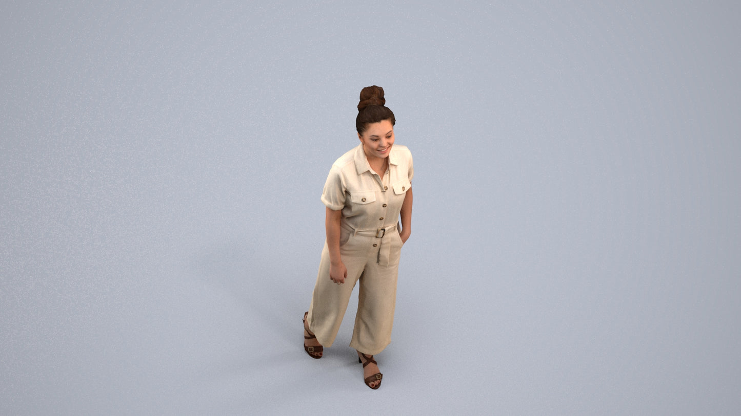 photogrammetry 3D woman formal walking, realistic human model archviz FBX, back view render