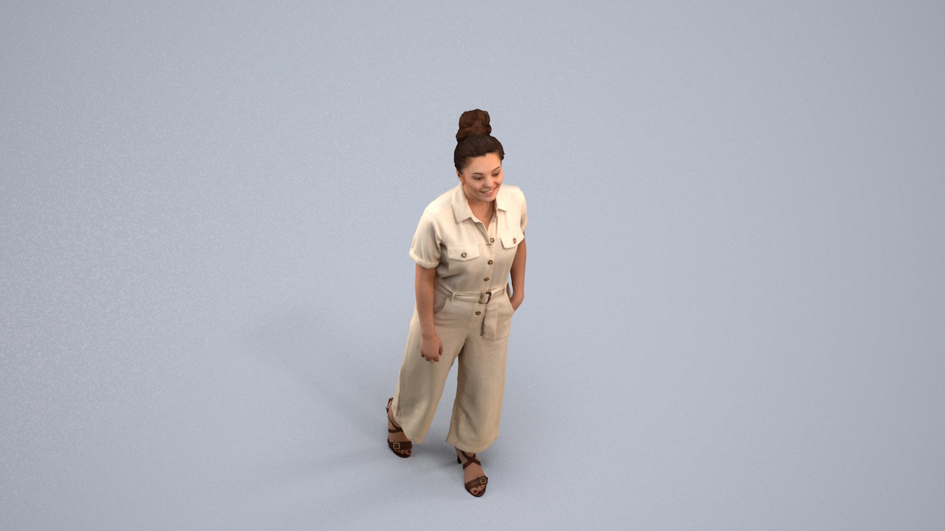 photogrammetry 3D woman formal walking, realistic human model archviz FBX, back view render