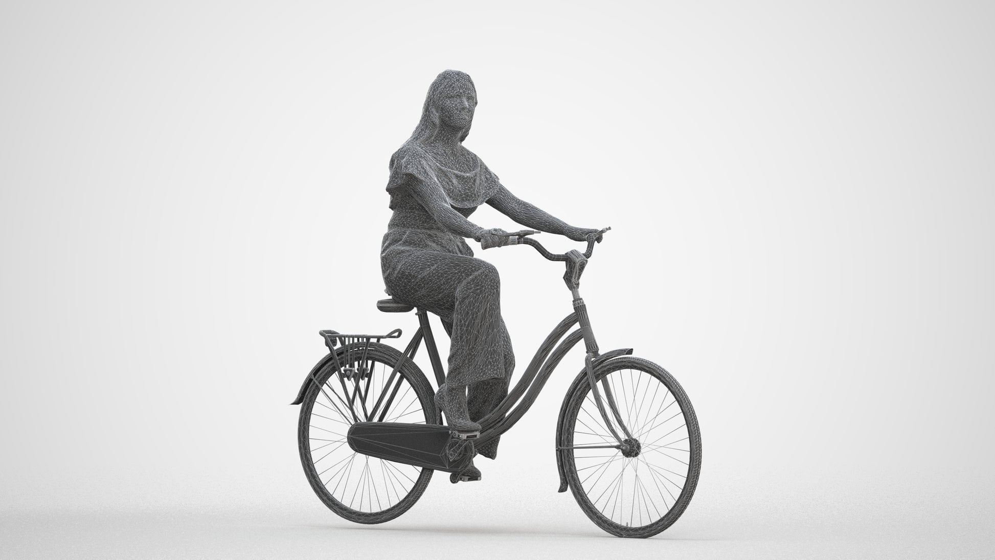 photogrammetry 3D woman casual cycling, realistic human model archviz FBX, three-quarter front view render