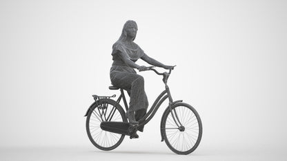 photogrammetry 3D woman casual cycling, realistic human model archviz FBX, three-quarter front view render
