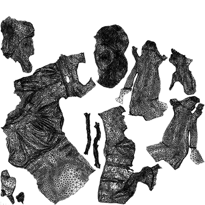 3D scanned woman sitting casual, photorealistic archviz people for Enscape and SketchUp, wireframe top-down view