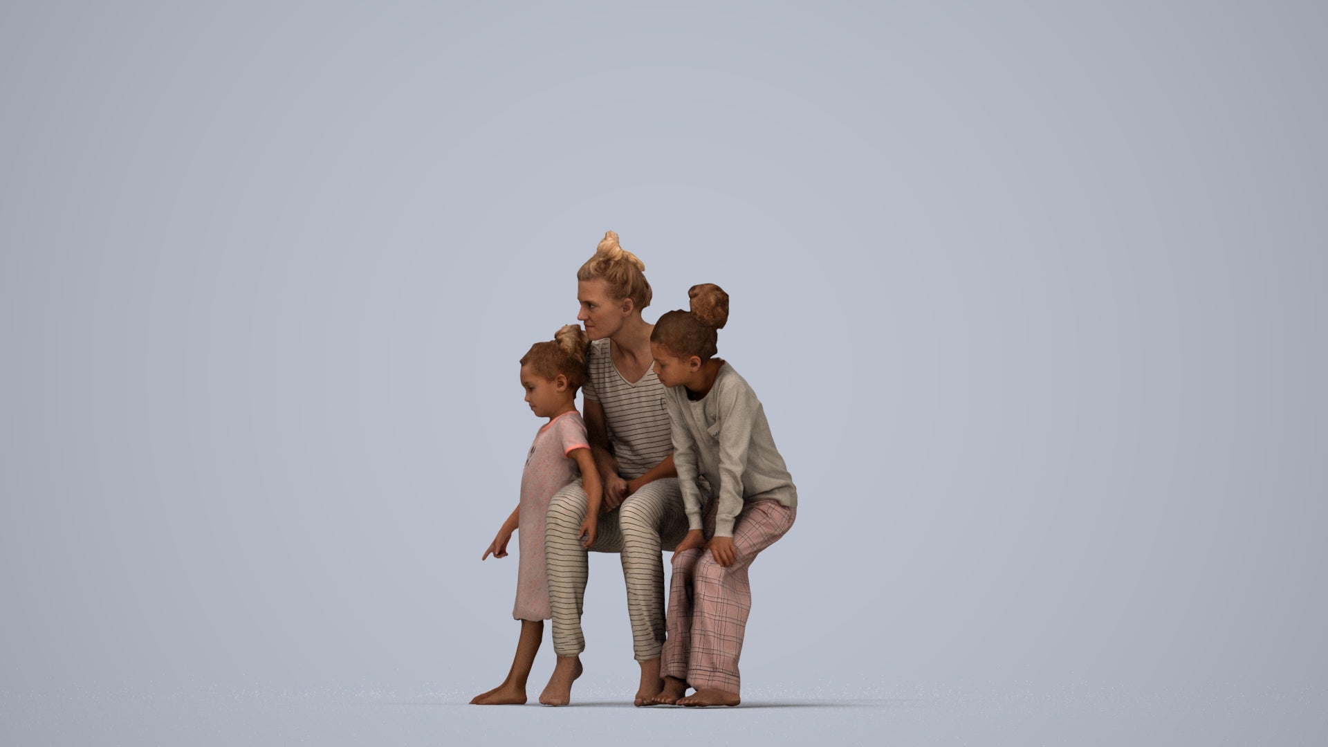 scanned 3D girl casual kids, photogrammetry people for Enscape and V-Ray, top-down view render