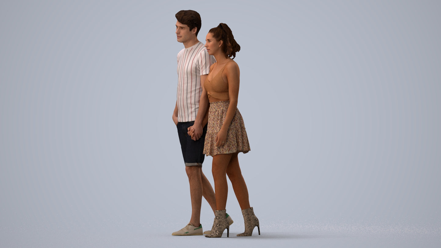 scanned 3D woman casual couple, photogrammetry people for Enscape and V-Ray, three-quarter view render
