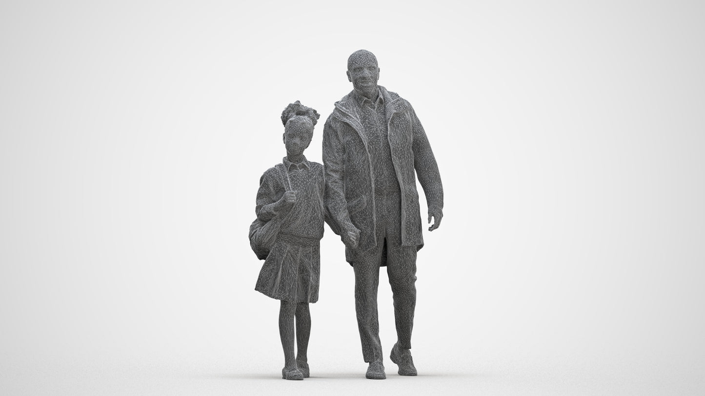 realistic 3D human girl kids, archviz people FBX OBJ for Blender, three-quarter front view render