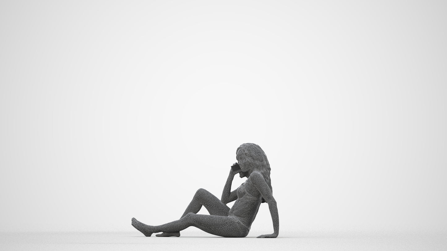 realistic 3D woman pool, scanned archviz people for Blender and 3ds Max, wireframe back view
