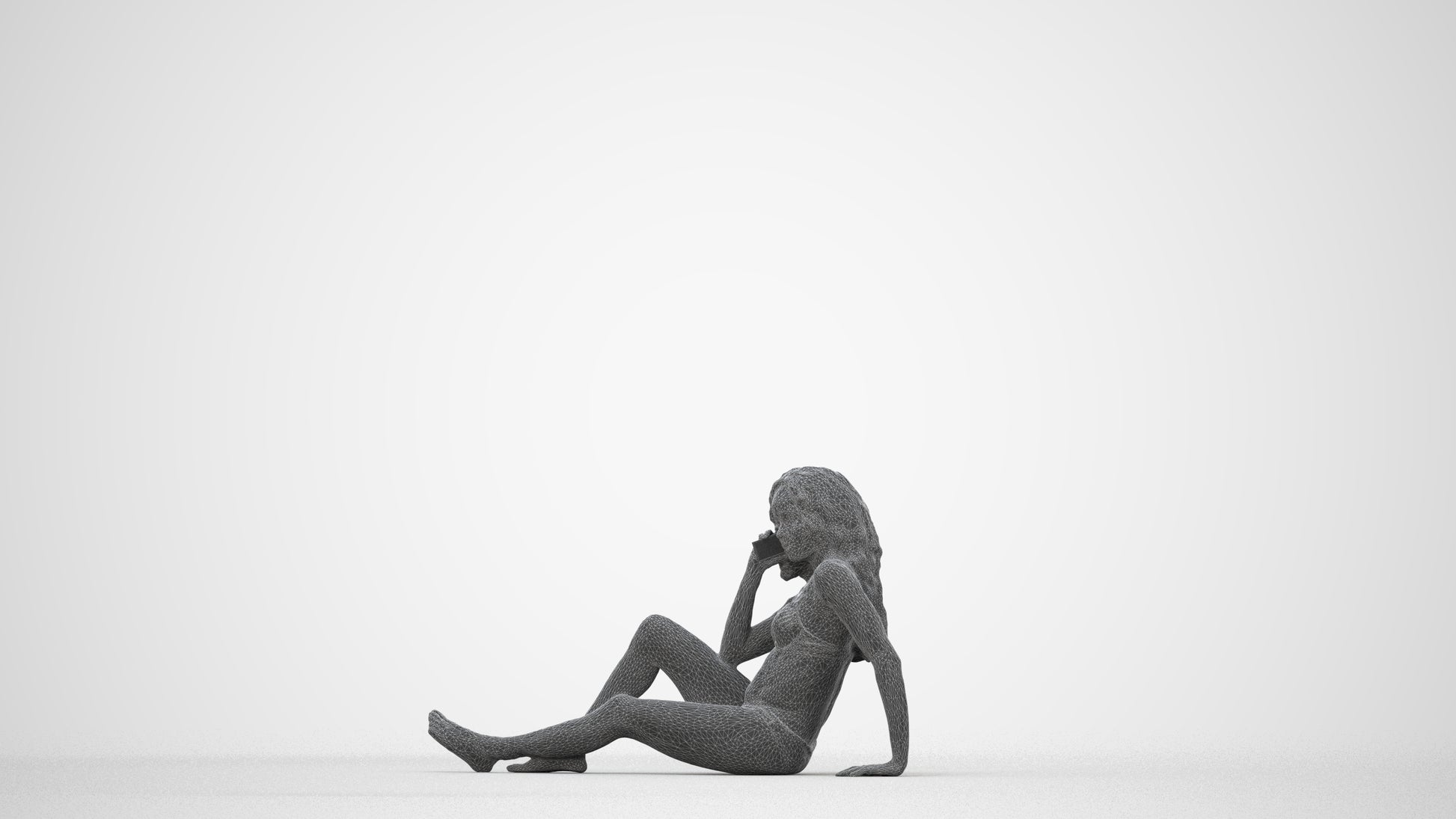 realistic 3D woman pool, scanned archviz people for Blender and 3ds Max, wireframe back view