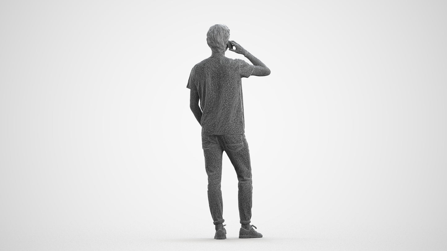 photogrammetry 3D man casual standing, realistic human model archviz FBX, wireframe front view
