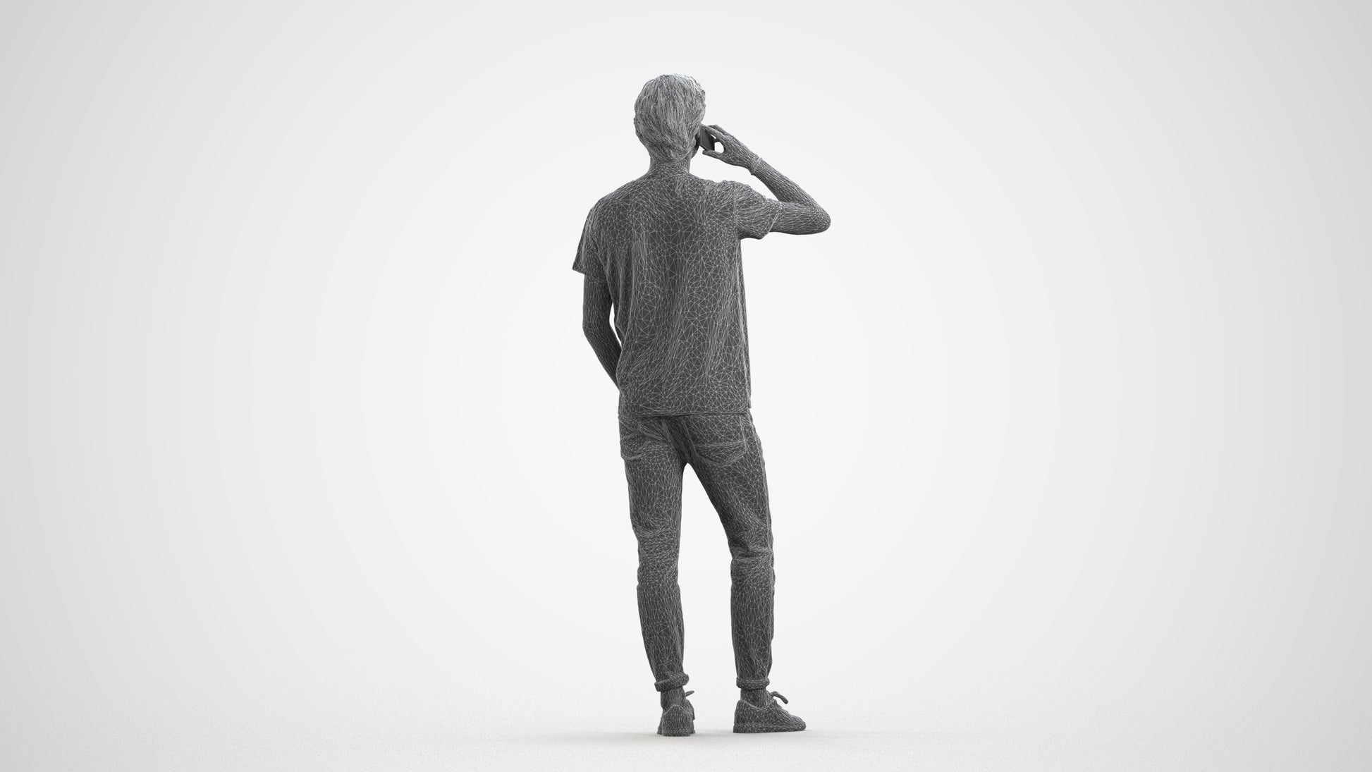 photogrammetry 3D man casual standing, realistic human model archviz FBX, wireframe front view