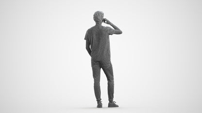 photogrammetry 3D man casual standing, realistic human model archviz FBX, wireframe front view
