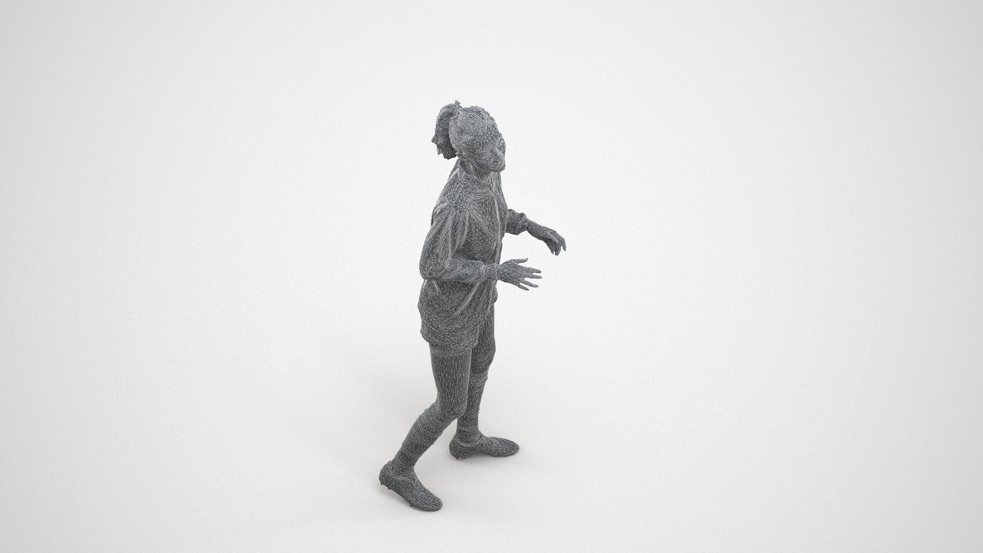 realistic 3D human woman sport, archviz people FBX OBJ for Blender, wireframe three-quarter view
